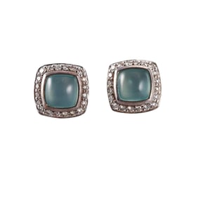 David Yurman Petite Albion Moonstone Diamond Silver Earrings