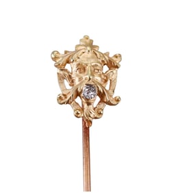Antique Continental 18k Gold Diamond Stick Pin