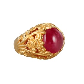 18k Yellow Gold Ruby Cabochon Ring