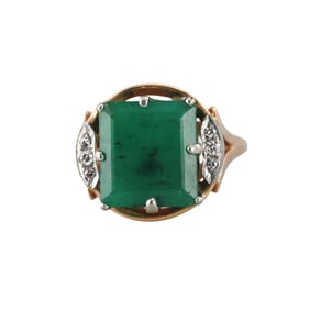 14k Gold Emerald Diamond Ring