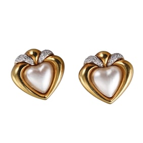 Piero Milano Vintage 18k Gold Mabe Pearl Diamond Heart Earrings