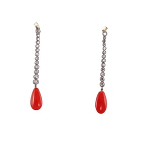 Platinum Gold Diamond Coral Drop Earrings