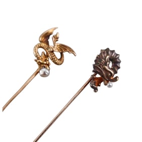 Antique Art Nouveau 14k Gold Pearl Stick Pin Lot of 2