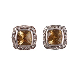 David Yurman Petite Albion Silver Diamond Citrine Earrings