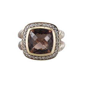 David Yurman Albion Silver 18k Gold Smoky Quartz Diamond Ring