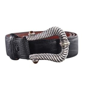 David Yurman Cable Silver 14k Gold Citrine Buckle Leather Belt