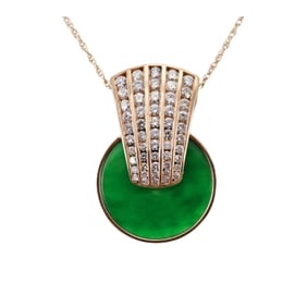 GIA Natural Jadeite Jade 14k Gold Diamond Pendant Necklace