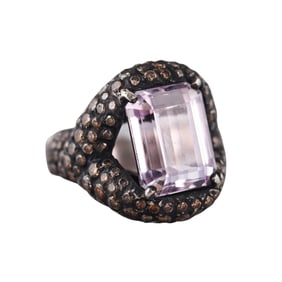 12ct Kunzite Fancy Diamond Silver Cocktail Ring