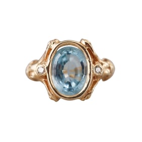 14k Gold Diamond Blue Stone Ring
