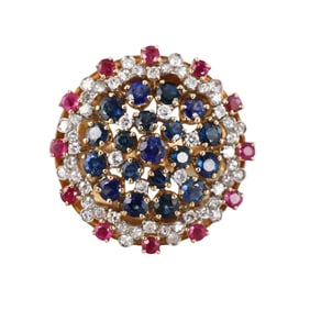 18k Gold Diamond Ruby Sapphire Cocktail Ring