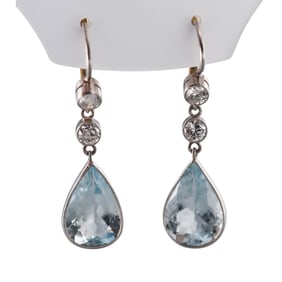 Platinum Gold 6.5ctw Aquamarine Diamond Drop Earrings