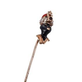 Antique 14k Gold Ruby Enamel Blackamoor Stick Pin