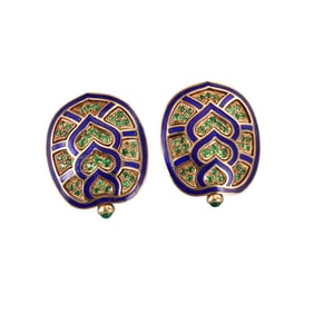 Judith Leiber 18k Gold Tsavorite Garnet Enamel Turtle Earrings