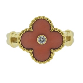 Van Cleef & Arpels Vintage Alhambra Angel Skin Coral Diamond Ring