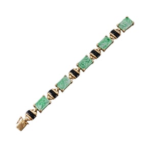 Vintage 18k Gold Carved Jade Onyx Bracelet