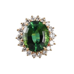 18k Gold Diamond Green Tourmaline Ring
