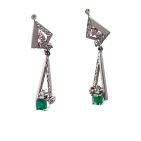 14k Gold Diamond Emerald Drop Earrings
