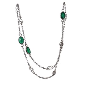 Platinum 4.05ctw Emerald Diamond Long Necklace