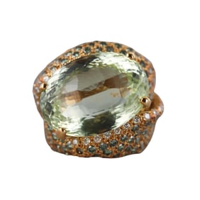 18k Gold Fancy Diamond Quartz Cocktail Ring