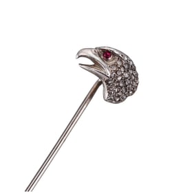 Antique 18k Gold Diamond Ruby Eagle Stick Pin
