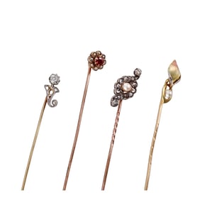Antique Gold Diamond Pearl Ruby Stick Pin Lot of 4