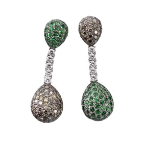 Sabbadini 18k Gold Tsavorite Garnet Fancy Diamond Earrings