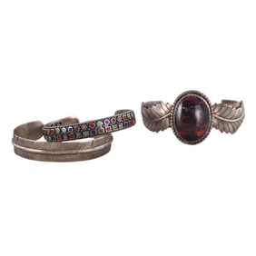 Native American Lena Platero Sterling Boulder Opal Gem Inlay Bracelet Lot of 3