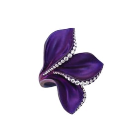 Alexis NY Titanium Purple Enamel Diamond Leaf Ring