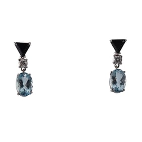 Platinum 4ctw Aquamarine Diamond Onyx Earrings