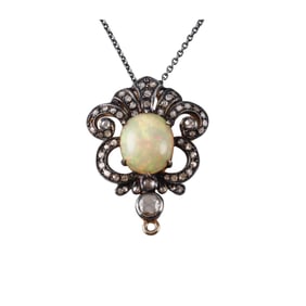 Sterling Silver Opal Diamond Pendant Necklace