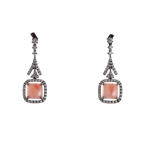18k Blackened Gold Diamond Coral Drop Earrings