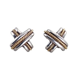 Tiffany & Co 18k Gold Silver Classic X Earrings