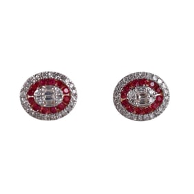 14k Gold Diamond Ruby Stud Earrings