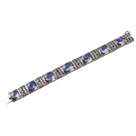 Art Deco 14k Gold Sapphire Cabochon Bracelet