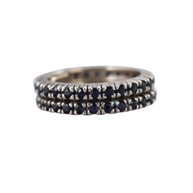 14k Gold Sapphire Eternity Wedding Band Ring Set of 2