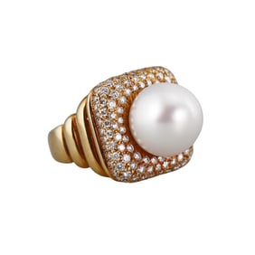 18k Gold South Sea Pearl Diamond Ring