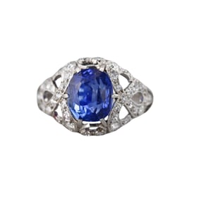 GIA 3.55ct No Heat Sapphire Platinum Diamond Ring