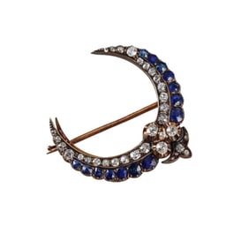 Antique Russian 14k Gold Diamond Sapphire Brooch Pendant