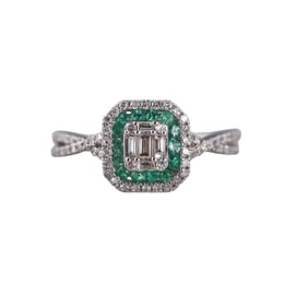 14k Gold Diamond Emerald Ring