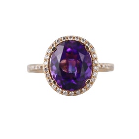 14k Gold Amethyst Diamond Ring