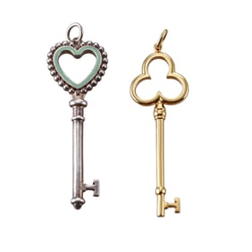 Tiffany & Co 18k Gold Sterling Silver Key Pendant Lot of 2