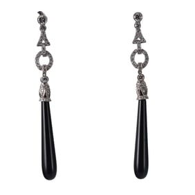 Platinum Diamond Onyx Drop Earrings