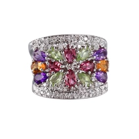 14k Gold Diamond Multi Gemstone Ring