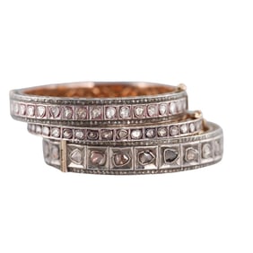 Silver Gold Rose Cut Diamond Bangle Bracelet Set of 3