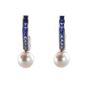 Mikimoto 18k Gold Sapphire Pearl Earrings
