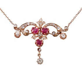 14k Rose Gold Diamond Ruby Pendant Necklace