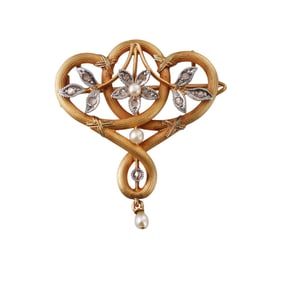 Antique 18k Gold Diamond Pearl Brooch Pendant