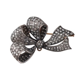 18k Gold Silver Diamond Bow Brooch Pendant