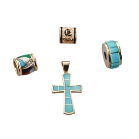 14k Gold Turquoise Diamond Malachite Pendant Lot of 4