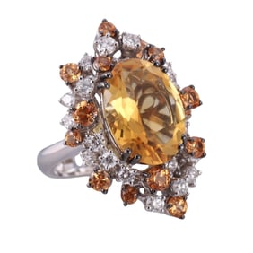 Italian Modern Gold Diamond Citrine Sapphire Cocktail Ring